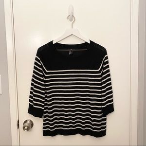 Black & White Striped 3/4 Sleeve Sweater